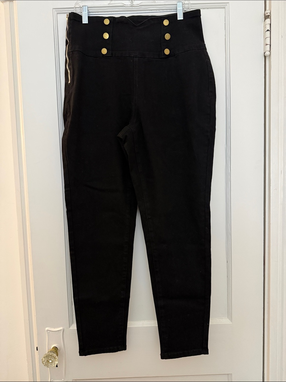 SHEIN curve Black High-Waist Button-Front Chinos
